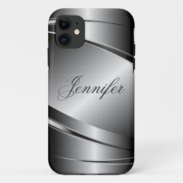 Coques Case-Mate iPhone Tons Gris Acier Inoxydable Metalli Look- Monogramm (Dos)