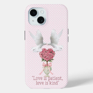 Coque Pour iPhone 15 Topiaire de cœur de foi inspirante rose points col