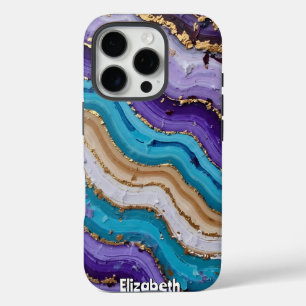 Coques iPhone 16 Pro Topographie Abstraite violet et bleue
