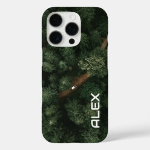 Coques iPhone 16 Pro Tops d'arbre aérien avec route - Nature et chemin