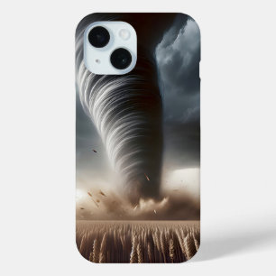 Coque Pour iPhone 15 Tornade dans un champ de blé du Midwest