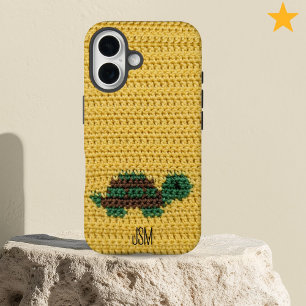 Coque Pour iPhone 16 Tortue au Crochet Mignonne Monogramme Initiales Pe
