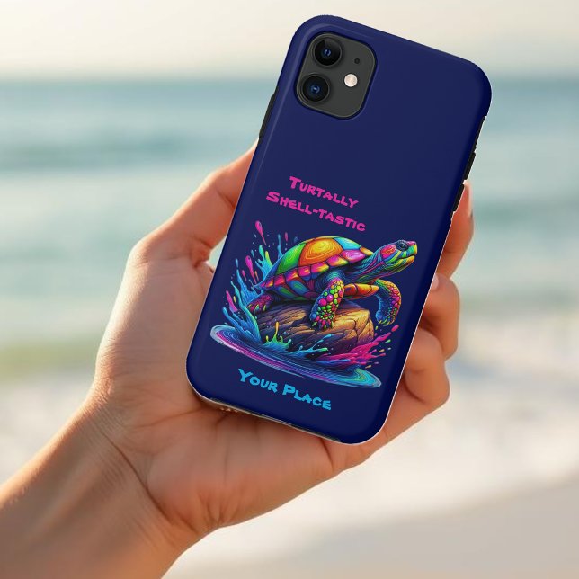 Coques Case-Mate iPhone Tortue colorée (Colorful Turtle Splash-Fisherman Core-Dopamine Dressing-Phone Case-Blue)