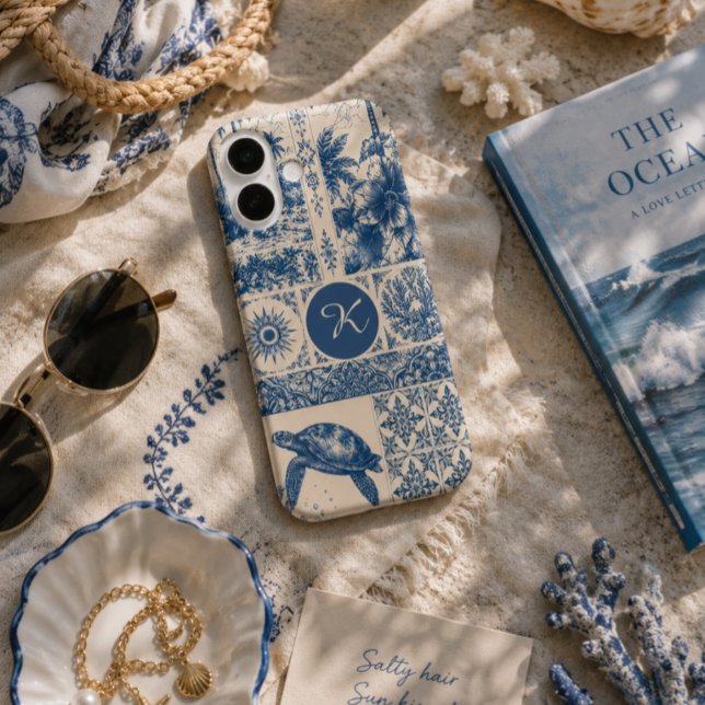 Coques Case-Mate iPhone Tortue de mer Monogramme côtier  (Créateur téléchargé)