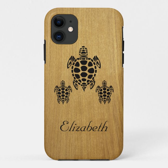 Coques Case-Mate iPhone Tortue de mer Tribal Faux Wood (Dos)