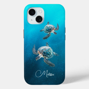 Coque Pour iPhone 15 Tortue de mer turquoise scintillante Côté mer