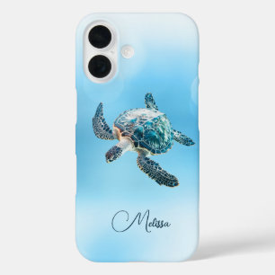 Coque Pour iPhone 16 Tortue de mer turquoise scintillante   Côtière