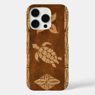 Coques iPhone 16 Pro Tortue samoane Totem Faux Koa Coque-M