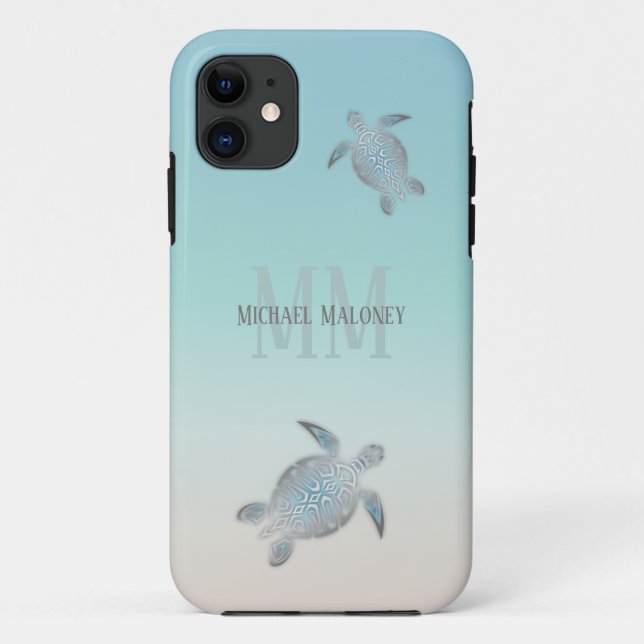 Coques Case-Mate iPhone Tortues Argentées Initiales Votre Nom  (Dos)