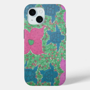 Coque Pour iPhone 15 Tortues de mer et fleurs Art tropical