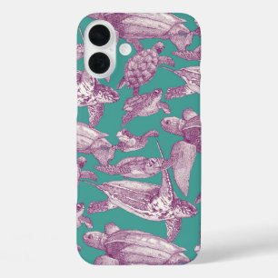 Coques iPhone 16 Plus tortues de mer violet turquoise