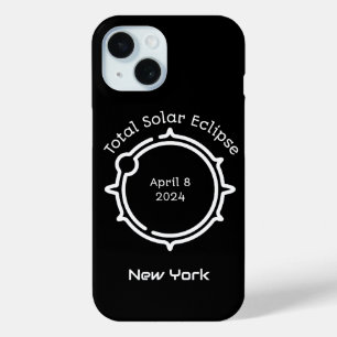 Coque Pour iPhone 15 Total Éclipse solaire 2024 Minimal Black Keepsaké