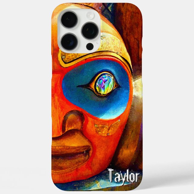 Coques Case-Mate iPhone Totem en bois sculpté Tiki Face Photo Nom du monog (Verso)