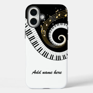 Coques iPhone 16 Plus Touches de piano et notes de musique d'or
