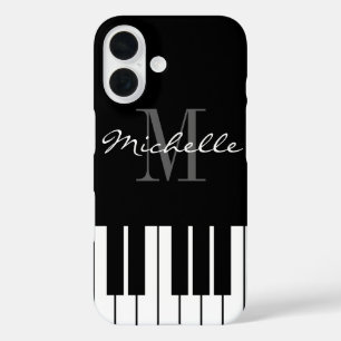 Coque Pour iPhone 16 Touches de piano noir et blanc monogramme personna