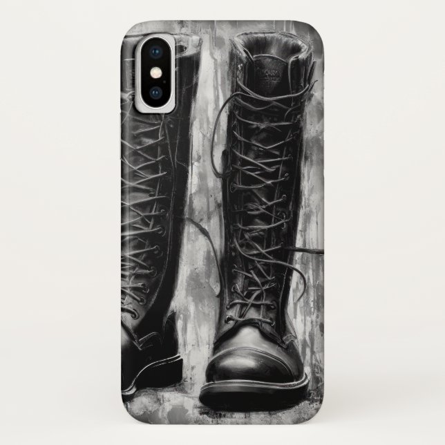 Coques Case-Mate iPhone Tough Biker Black Lace Up Boots Drawing (Dos)