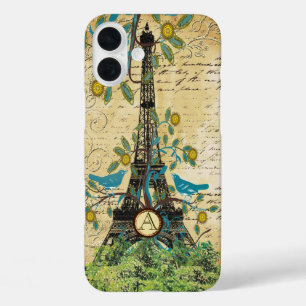 Coques iPhone 16 Plus Tour de l'Effiel d'oiseaux Vintage Monogramme