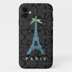 Coques Pour iPhone Tour Eiffel bleu dans des parties scintillantes de