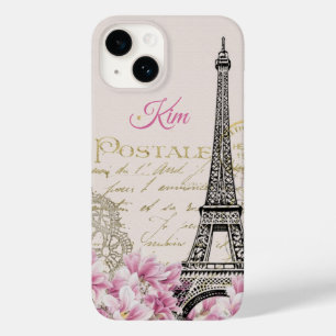Coque Pour iPhone 14 Tour Eiffel Carte postale vintage Magnolias