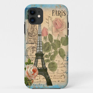 Coque iPhone 11 Tour Eiffel et roses chics minables de Paris