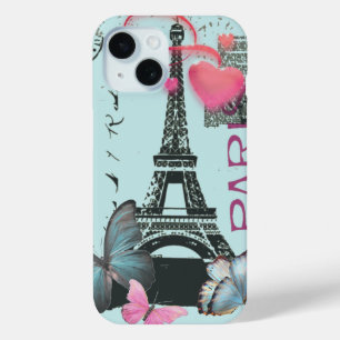 Coque Pour iPhone 15 Tour vintage Papillon bleu Paris Effiel