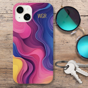 Coque Pour iPhone 14 Tourbillons de couleurs abstraites Monogramme 