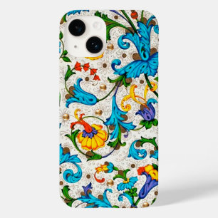 COQUE POUR iPhone 14 TOURBILLONS FLORAUX BLEUS DE LA RENAISSANCE FLOREN