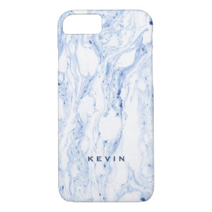 Coque iPhone 8/7 Tourbillons gris-bleu clair et Marbre blanc