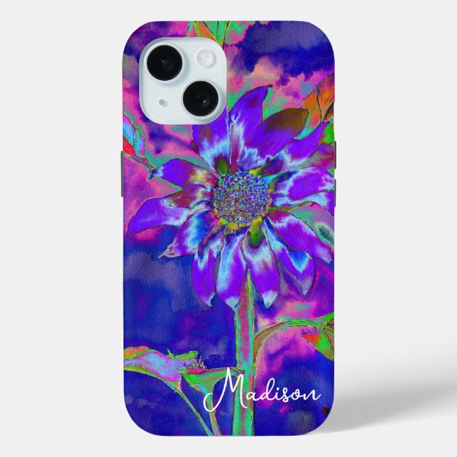 Coques Case-Mate iPhone Tournesol bleu violet abstrait | rétro funky (Verso)