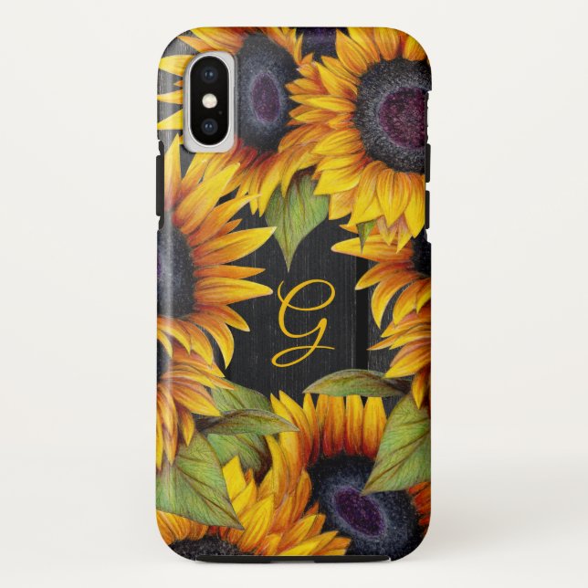 Coques Case-Mate iPhone Tournesol floral rustique jaune grange bois monogr (Dos)