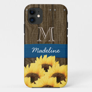 COQUES POUR iPhone TOURNESOL RUSTIQUE BLEU DÉCORÉ D'UN MONOGRAMME