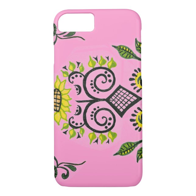 Coques Case-Mate iPhone Tournesol sur Pink Folk Motif par Alexandra Cook (Dos)