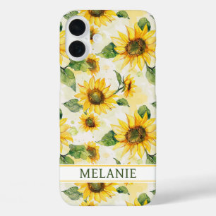 Coques iPhone 16 Plus Tournesols à l'aquarelle monogrammés