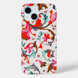 COQUE POUR iPhone 15 TOURNURES FLEURALES ROUGES DE LA RENAISSANCE FLORE