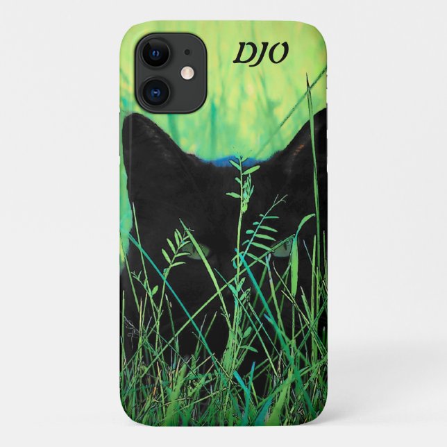 Coques Case-Mate iPhone Trace de Chat noir à l'oeil vert (Dos)