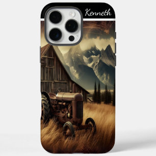 Coques iPhone 16 Pro Max Tracteur dans le champ de montagne