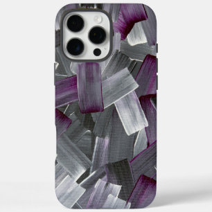 Coques iPhone 16 Pro Max Traits de pinceau abstraits en violet, noir et gri