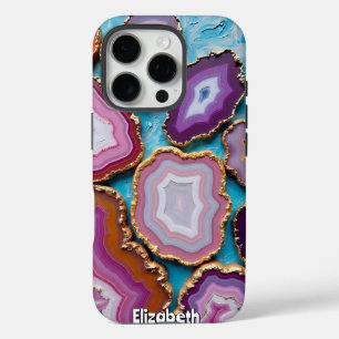 Coques iPhone 16 Pro Tranches Agates Assorties avec finition Or