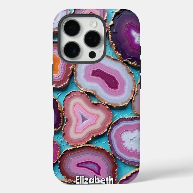 Coques Case-Mate iPhone Tranches d'agate violet et rose avec or (Verso)