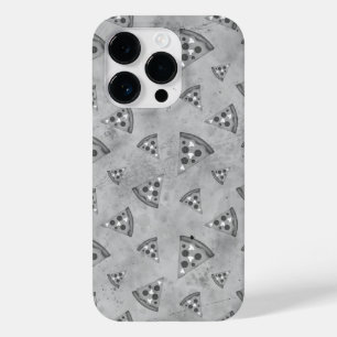 Coque Pour iPhone 14 Pro tranches de pizza cool vintage noir blanc gris mot