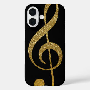 Coques iPhone 16 Treble Clef - note de musique fausse or