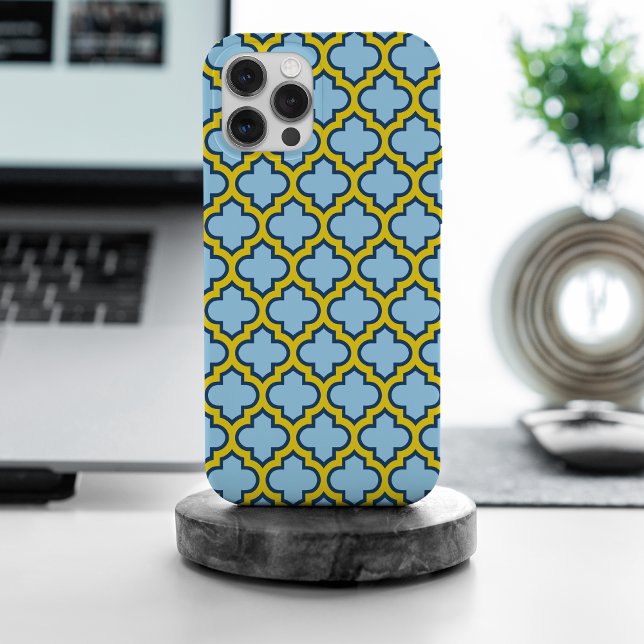 Coques Case-Mate iPhone Trellis bleu et jaune, treillis, Quatrefoil (Créateur téléchargé)