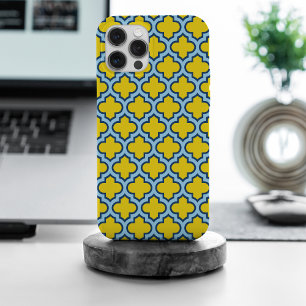 Coque iPhone 15 Pro Max Trellis jaune et bleu bébé, treillis, Quatrefoil