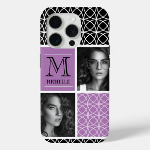 Coque iPhone 15 Pro Trellis Motif Photo Collage & Monogramme