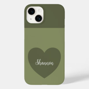 Coque Pour iPhone 14 Trend Couleur Rouge Vert Coeur & Nom Minimaliste
