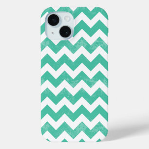 Coque Pour iPhone 15 Trendy Distressed Worn Bleu Blanc Chevron Motif