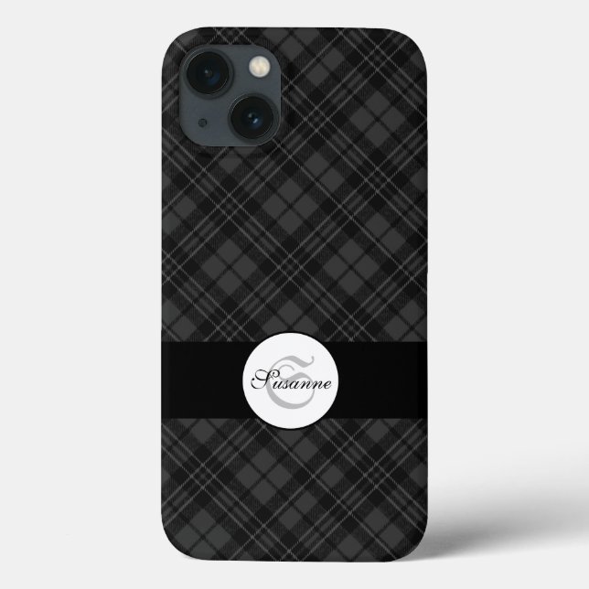 Coques Case-Mate iPhone Trendy noir blanc tartan Personnaliser Monogramme (Verso)