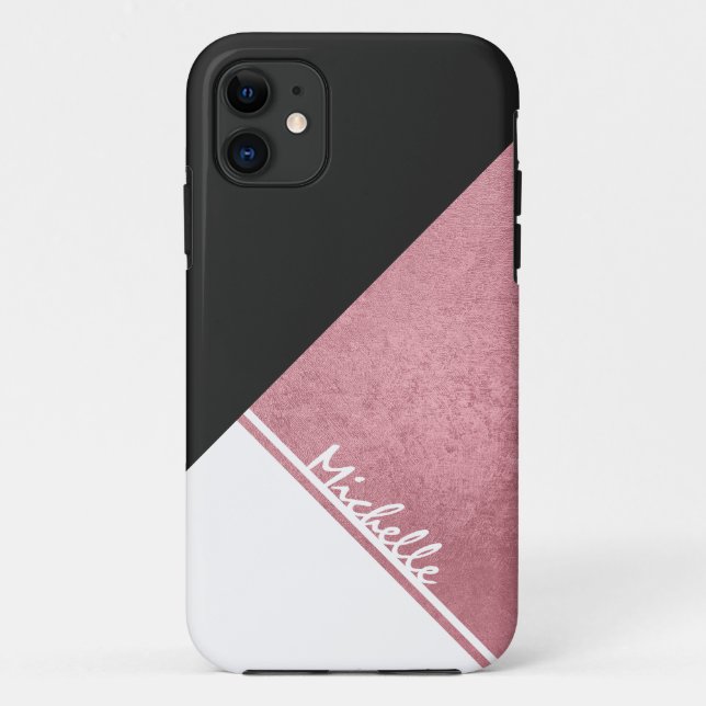 Coques Case-Mate iPhone Triangle Noir Or Rose blanche moderne (Dos)