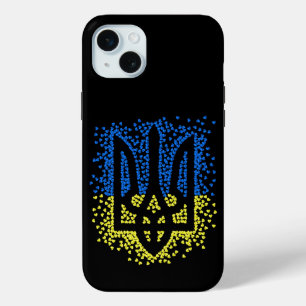 Coque iPhone 15 Mini Trident de l'emblème ukrainien tryzub dispersant l
