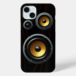 Coque iPhone 15 Mini Trio de haut-parleurs à la mode en bois rétro